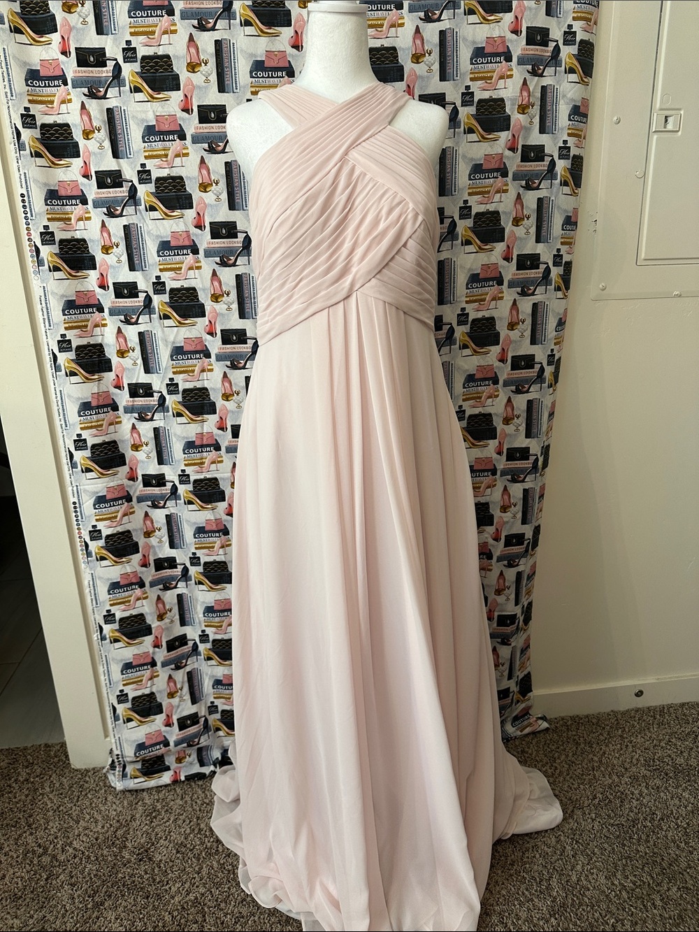 Azazie Light Pink Crisscross Halter Chiffon Maxi Dress